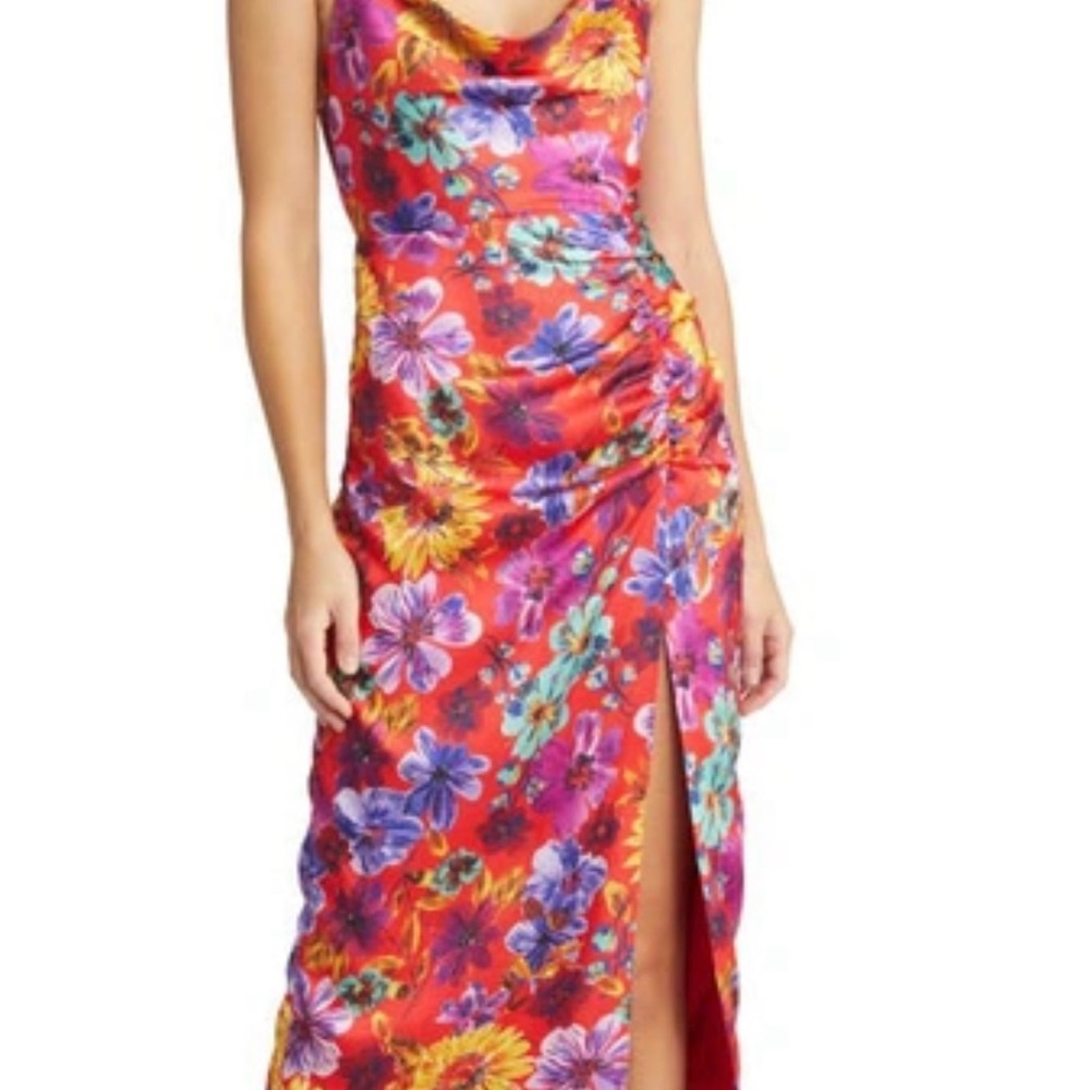 Milly Floral Slit Maxi Dress Cowl Neck